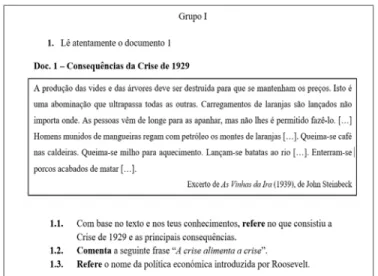 Figura 5 - Questão 1 do primeiro teste de avaliação da Turma