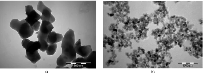 Figure 1. Transmission electron micrograph of alumina (a) and zirconia (b) powders