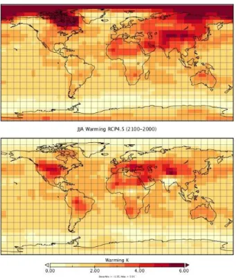 Fig. 4. Emulated ensemble mean warming (2100–2000 AD) in response to RCP4.5 forcing: %!