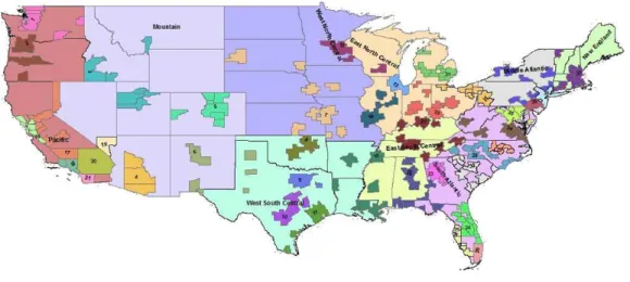 Figure 3 Nine US Census Divisions and 39 Metropolitan Statistical Areas (MSA) used with PDOR pro- pro-cedure