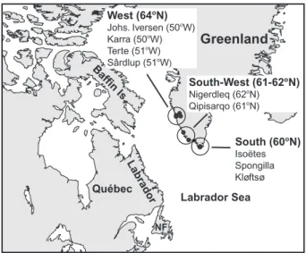 Fig. 6. Location map of southwestern Greenland pollen sites.