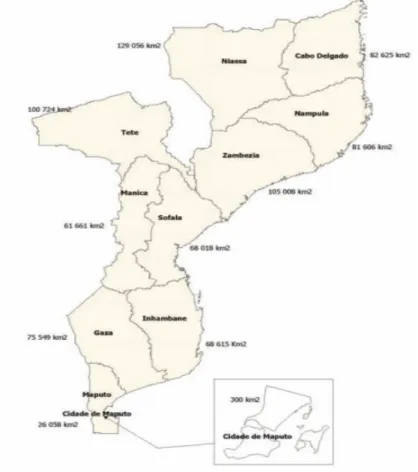 Figura 1: Moçambique, divisão administrativa e superfície 17
