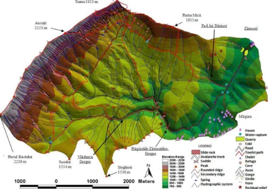 Fig. 2. General geomorphologic map of  Prăpăstiilor Basin , marking the sectors where      