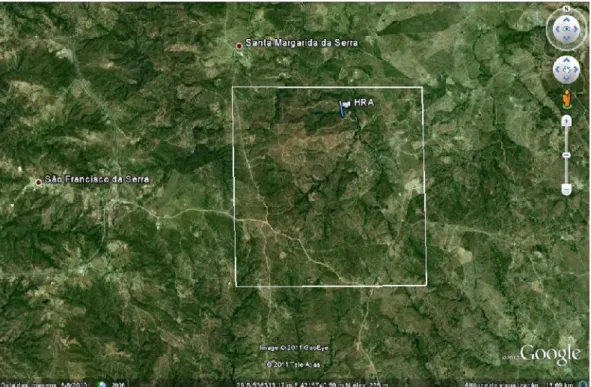 Fig. 1 – Localização da área de estudo (quadrado de 5x5km) na Serra de Grândola.