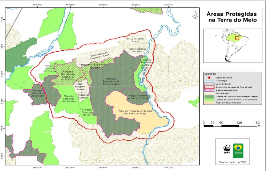 Figura 2.3: Mapa mostrando o mosaico de áreas protegidas da Terra do Meio, Pará, Brasil
