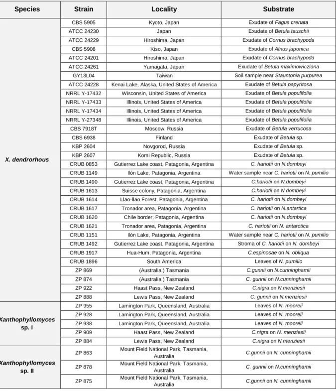 Table 1 – List of strains used in the study and relevant information regarding them. 