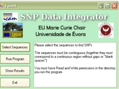 Figure 9 – Main Form, the user has the  options to select the sequences, execute  the programs to find SNPs and after  generate an image based on output text  results 