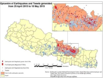 Figure 8: Earthquake and Twitter from 25 April to 18 May,  2015. 