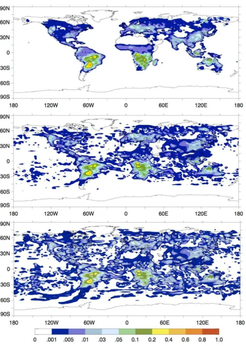 Fig. 13. Inversion test for retrieving daily emissions of a fine-mode BC component, using actual satellite sampling during period August 18-30, 2000, and perturbed by random noise