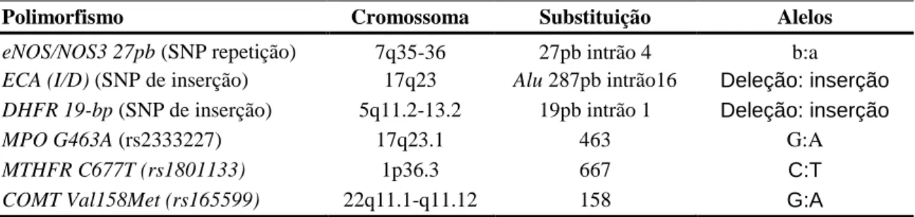 Tabela 3.1. Polimorfismos genéticos analisados, localização no cromossoma e respetivas alterações 