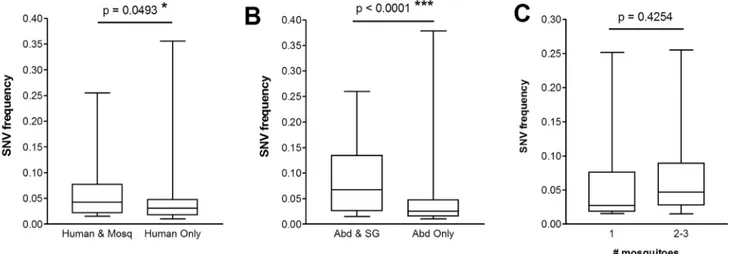 Fig 3. Frequencies of maintained SNVs compared to SNVs lost during horizontal transmission