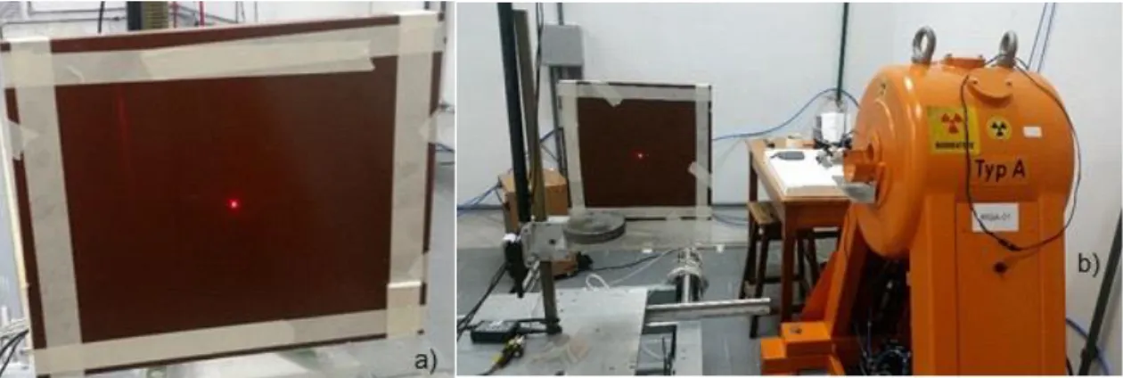 Figure 2 presents  a frontal image of the solid water phantom with the light marking of the  central point of beam incidence