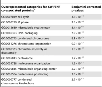 Table 6. Over-represented annotations from proteins identified as co-purifying with SWI/SNF in this study.