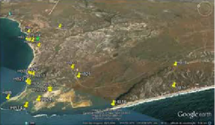 Figura 5: Mapa de amostragem dos afloramentos da zona de  estudo (base Google Earth, 2014).