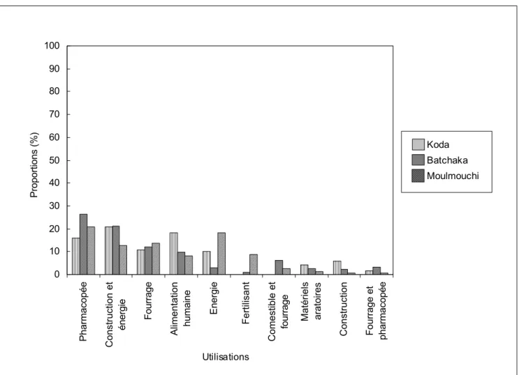 Figure 1: Proportion des principales utilisations faites des espèces au niveau des villages.