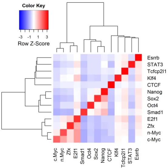Fig 6. Overlap Based Clustering of 13 ESC Transcription Factors. Using PAPST’s symmetric overlap algorithm, 13 ESC Transcription were clustered