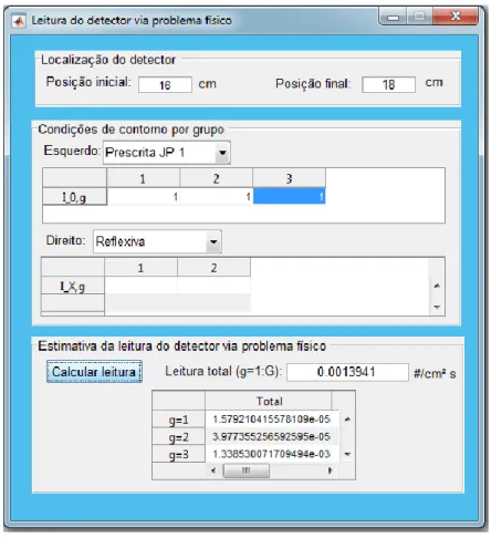 Figura 3 – Janela de entrada e saída de dados referente à estimativa de leitura de detector via  problema físico