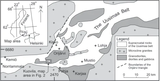 Fig.  1.  Geological  set- set-ting of the Kuovila area. 