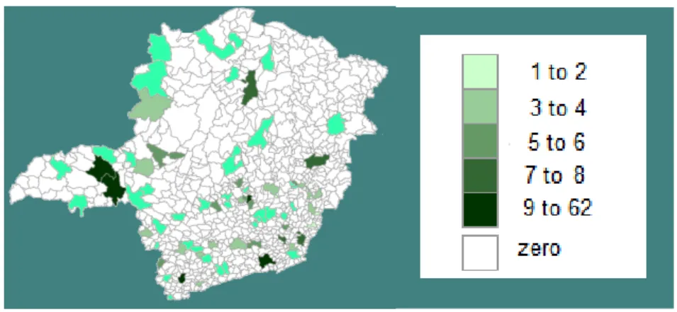 Figure 2. - Distribution of CT scanners in Minas Gerais State. 