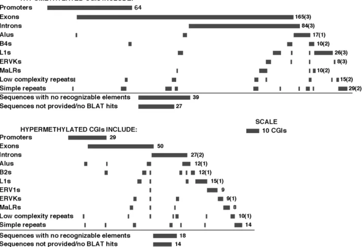 Fig. 6). These observations are in general agreement with the findings from the CGI methylation profiling experiment, which served as a basis for the selection of the promoters for the bisulfite sequencing analysis.
