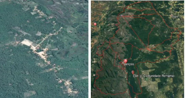 Figura 3: Foto e  localização da comunidade quilombola de Remanso Fonte: Google Earth (2019).