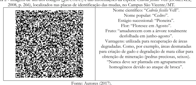 Figura 2 - Imagens de um dos códigos (QR CODE) e das informações da espécie Cedrela fissilis Vell (LORENZI,  2008, p