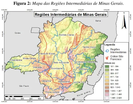 Figura 2: Mapa das Regiões Intermediárias de Minas Gerais.