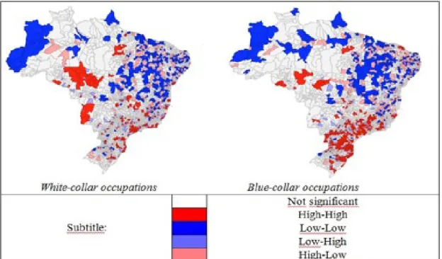 Figure 2: LISA map for white and blue collar occupations.
