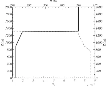 Fig. 4. Initial potential temperature and vapour mixing ratio for the model simulations presented.