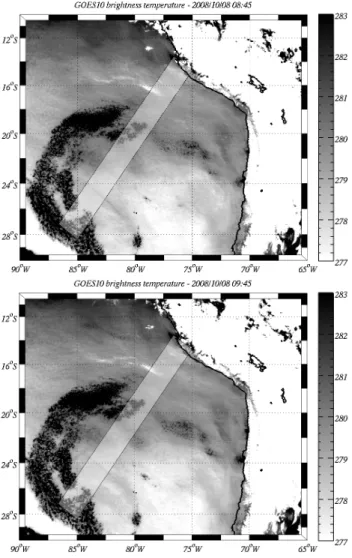 Fig. 5. Gravity waves observed from GOES10 satellite data for im- im-ages taken at 08:45 and 09:45 GMT