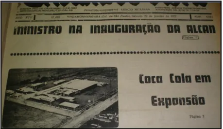 Figura 6: Inauguração da Alcan e Expansão da Coca-Cola, 1977  Fonte: Tribuna do Norte, 22 de janeiro de 1977, capa 