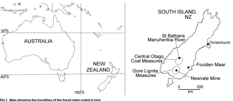 Fig 1. Map showing the localities of the fossil sites noted in text.