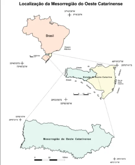 Figura 1: Mapa de localização da Mesorregião do Oeste de Santa Catarina (Brasil) Fonte: IBGE (2018)