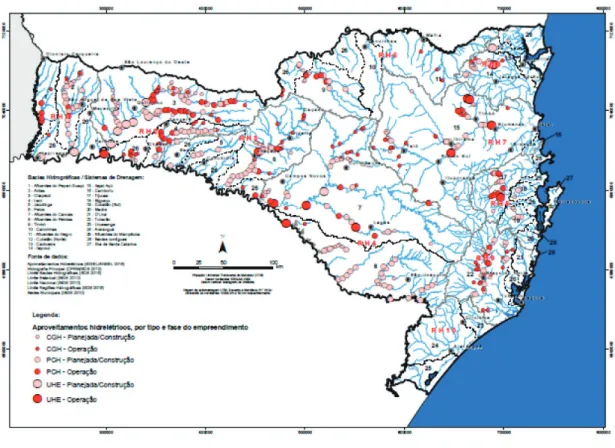 Figura 3: Localização dos empreendimentos hidroelétricos em Santa Catarina  Fonte: Plano Estadual de Recursos Hídricos/SC (2017).
