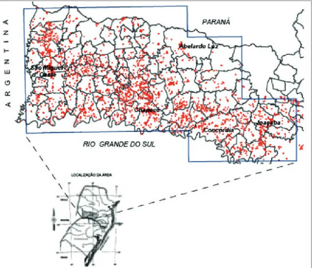 Figura 4: Quantidade e distribuição espacial dos 2.839 poços tubulares inventariados no Oeste de Santa  Catarina 