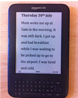 Figure 1: A screen shot of John’s holiday diary as it appeared on the Kindle.