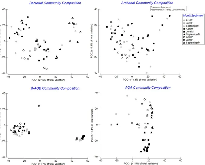 Fig 2. Principal Coordinates Analysis (PCO) of relative abundance data of microbial communities