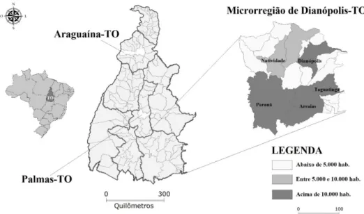 Figura 2: Localização geográfica dos municípios da microrregião de Dianópolis e a sua população – 2010 Fonte: IBGE (2010)