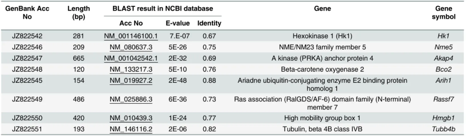 Table 2. List of partial transcript sequences of lizard and their sequence similarity with homolog-genes of mice.