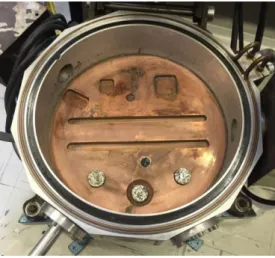 Figure 3: Samples placed in the furnace sole. From left to right: as-received material; material  washed with magnetic separation; and material washed without magnetic separation