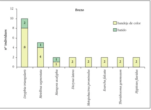 Figura 5.- Abundancias de las especies capturadas en el brezo. Sólo se muestran las especies representadas por más de un individuo.