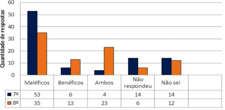 Figura 5: Número de respostas para as categorias relacionadas aos possíveis benefícios e malefícios  