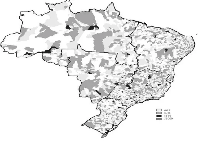 Figura 1. Distribuição de Unidades de Atenção Básica que ofertaram PICS no Brasil - 2016 