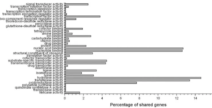 Figure 4. The mtr-omc gene cluster and its surrounding genes. The mtr-omc gene clusters in several Shewanella genomes are illustrated