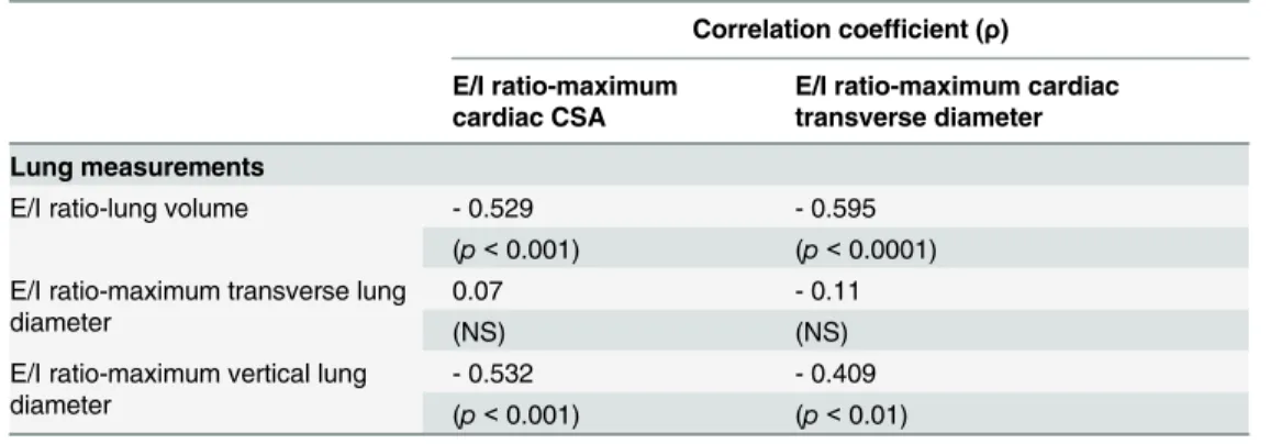 Table 2. Correlations between the E/I ratios of lung and cardiac measurements.
