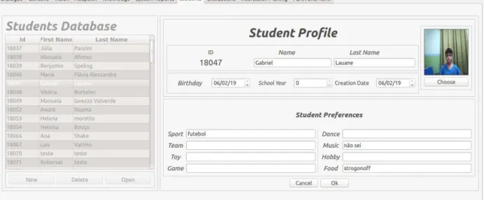 Figure 6: Students window. On the left side of the screen is the students database and in the right section the selected student’s  information is shown.