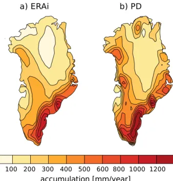 Fig. 2. Overview of the Greenland accumulation regions (shaded) as defined in Hutterli et al