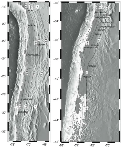 Fig. 3. Topographic map presenting contours with the horizontal peak ground acceleration (PGA), in terms of gravity acceleration (g), with a probability of 10% of being exceeded in 50 years (corresponding to 475 years return period).