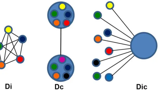 Fig 2. Schematic diagram of population comparisons for differentiation. Di— Small circles represent infrapopulations infecting a single host