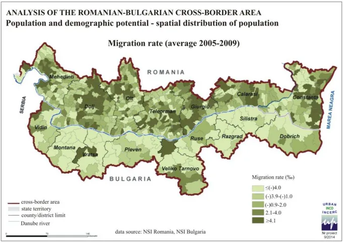 Figure 6. The average migration rate during 2005-2009 in the Romanian-Bulgarian   cross-border area 